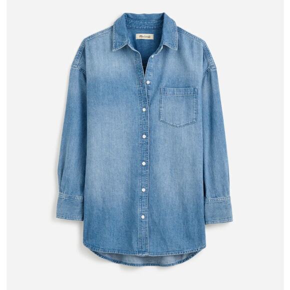 Madewell Denim Oversized Button-Up Shirt WMNS S Marnie Wash Long Sleeve Collared - Picture 3 of 9